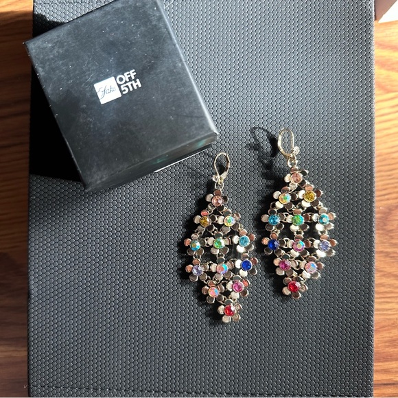 Saks of Fifth Gold Colorful Floral Teardrop Earrings - Picture 2 of 11